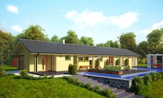 House for a very narrow plot with a garage.
